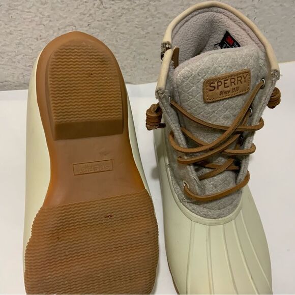 Sperry Duck Boots Women's Sz 7Shoes White Saltwater Emboss Wool Lined STS82473 - Picture 8 of 13